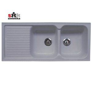 EVIER COMPOSITE STKZ 2C1E BLANC MOUCHETE 2 BACS +1EG