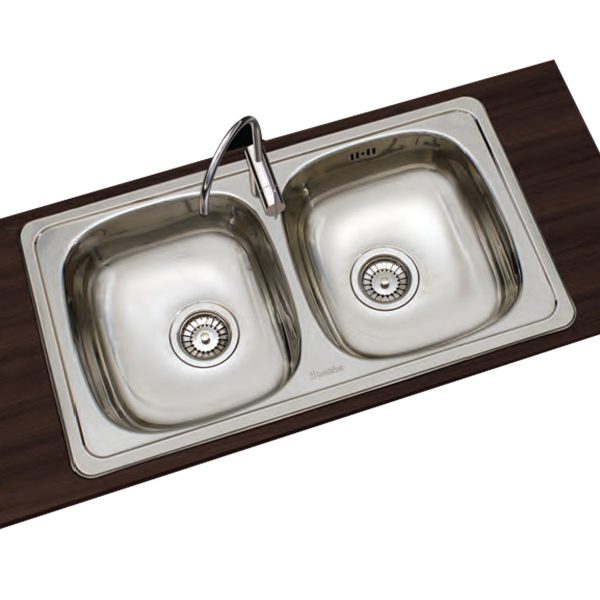 EVIER INOX DOUBLE  BACS SANS EGOUTTOIR REF E2090