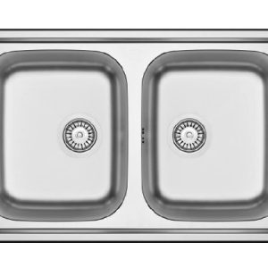 EVIER INOX 2 BACS SANS EGOUTTOIR 860X500MM REFE42088